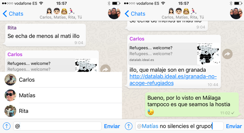Ahora puedes mencionar a alguien dentro de un grupo de WhatsApp con una arroba seguida de su nombre